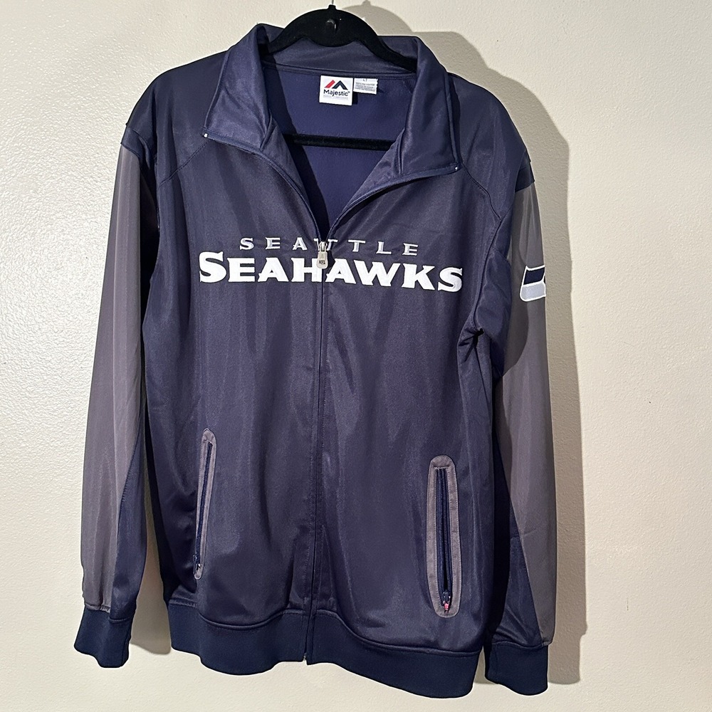 Seattle Seahawks Jacket Mens Large Tall Blue Zip Majestic Football NFL Tailgate